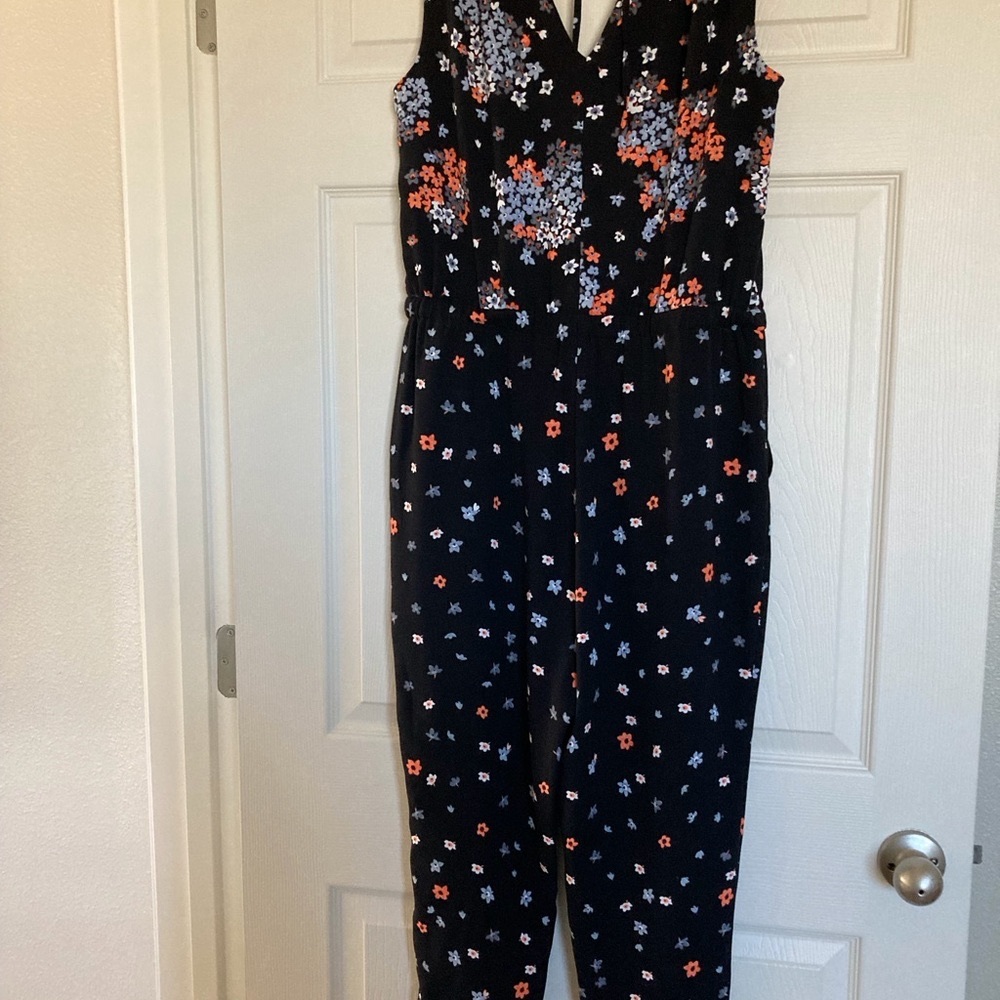 LOFT Petites black print jumpsuit, size SP